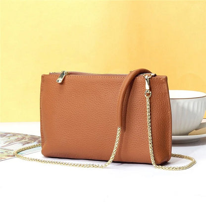 669 Zipper Top-Layer Cowhide Leather Wallet Clutch Purse Chain Strap Crossbody Shoulder Bag Handbag