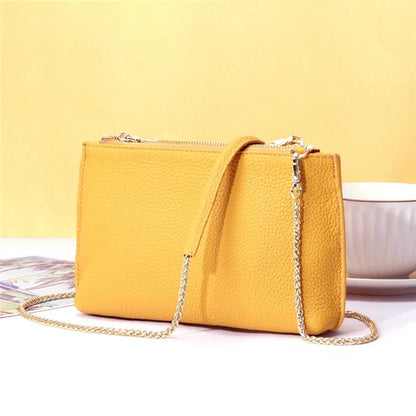 669 Zipper Top-Layer Cowhide Leather Wallet Clutch Purse Chain Strap Crossbody Shoulder Bag Handbag