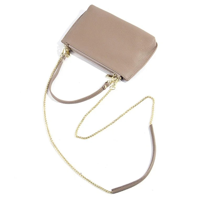 669 Zipper Top-Layer Cowhide Leather Wallet Clutch Purse Chain Strap Crossbody Shoulder Bag Handbag