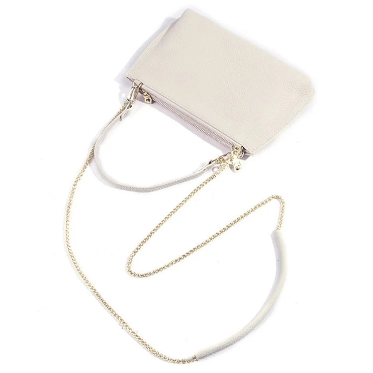 669 Zipper Top-Layer Cowhide Leather Wallet Clutch Purse Chain Strap Crossbody Shoulder Bag Handbag