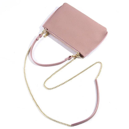 669 Zipper Top-Layer Cowhide Leather Wallet Clutch Purse Chain Strap Crossbody Shoulder Bag Handbag