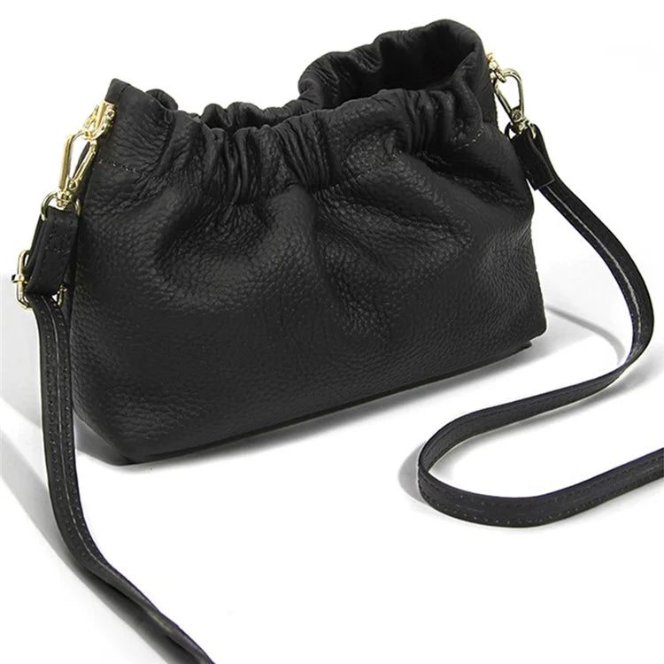 9953 Stylish Pleated Design First Layer Cowhide Women Single Shoulder Crossbody Bag