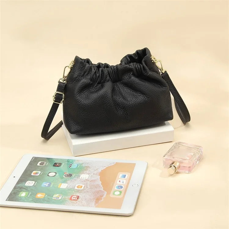 9953 Stylish Pleated Design First Layer Cowhide Women Single Shoulder Crossbody Bag