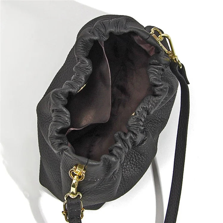 9953 Stylish Pleated Design First Layer Cowhide Women Single Shoulder Crossbody Bag