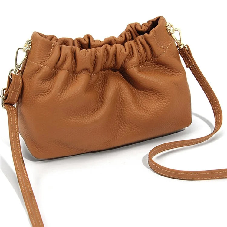 9953 Stylish Pleated Design First Layer Cowhide Women Single Shoulder Crossbody Bag