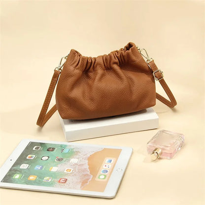 9953 Stylish Pleated Design First Layer Cowhide Women Single Shoulder Crossbody Bag