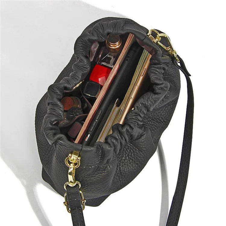 9953 Stylish Pleated Design First Layer Cowhide Women Single Shoulder Crossbody Bag