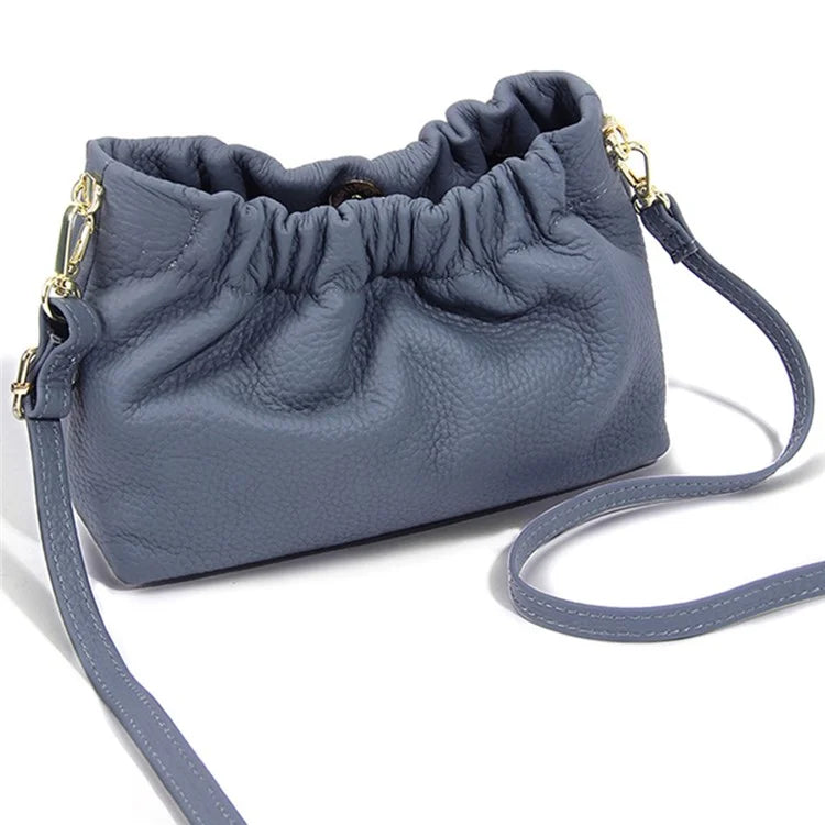 9953 Stylish Pleated Design First Layer Cowhide Women Single Shoulder Crossbody Bag