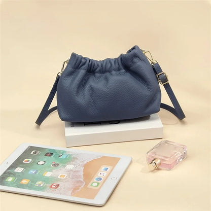 9953 Stylish Pleated Design First Layer Cowhide Women Single Shoulder Crossbody Bag