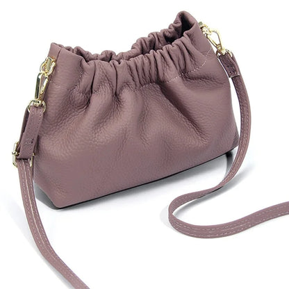 9953 Stylish Pleated Design First Layer Cowhide Women Single Shoulder Crossbody Bag