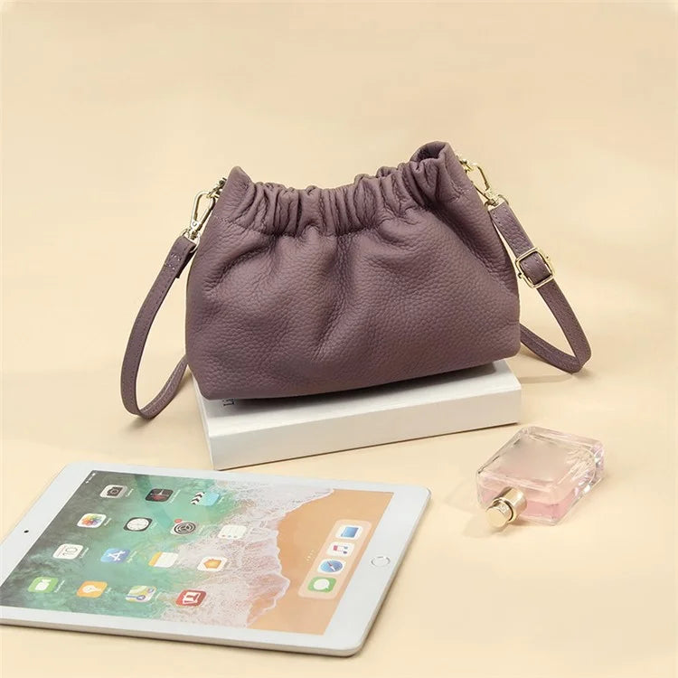 9953 Stylish Pleated Design First Layer Cowhide Women Single Shoulder Crossbody Bag