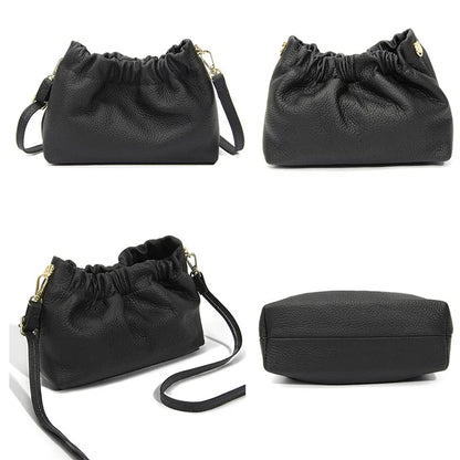 9953 Stylish Pleated Design First Layer Cowhide Women Single Shoulder Crossbody Bag