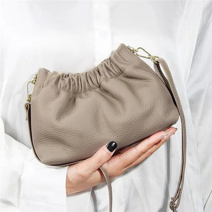 9953 Stylish Pleated Design First Layer Cowhide Women Single Shoulder Crossbody Bag