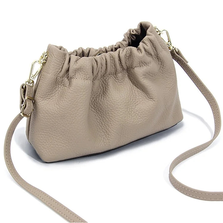 9953 Stylish Pleated Design First Layer Cowhide Women Single Shoulder Crossbody Bag