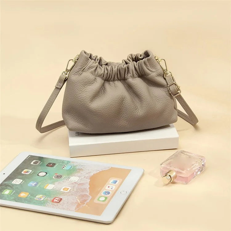 9953 Stylish Pleated Design First Layer Cowhide Women Single Shoulder Crossbody Bag
