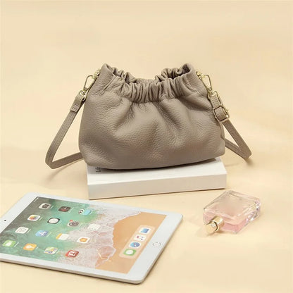 9953 Stylish Pleated Design First Layer Cowhide Women Single Shoulder Crossbody Bag
