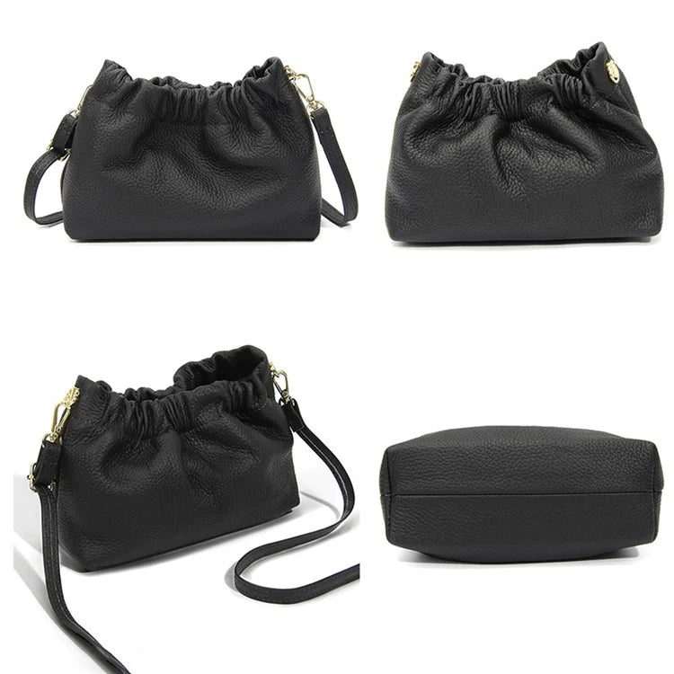 9953 Stylish Pleated Design First Layer Cowhide Women Single Shoulder Crossbody Bag