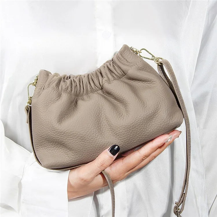 9953 Stylish Pleated Design First Layer Cowhide Women Single Shoulder Crossbody Bag
