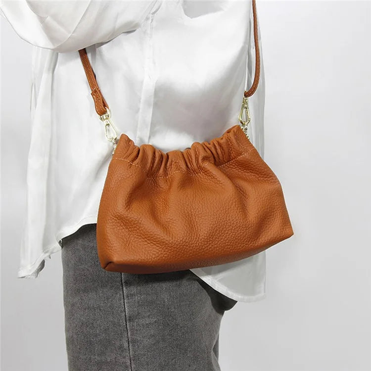 9953 Stylish Pleated Design First Layer Cowhide Women Single Shoulder Crossbody Bag