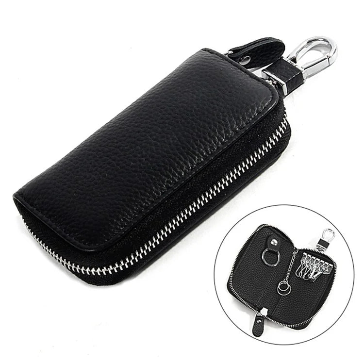 FQ519 Car Key Storage Bag Top Layer Cowhide Leather Keys Protective Case