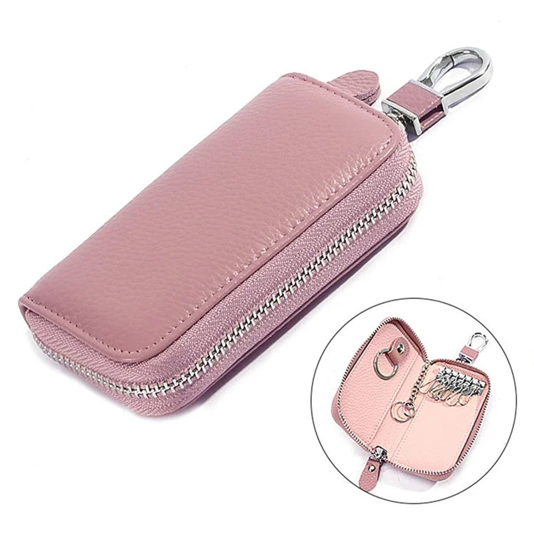 FQ519 Car Key Storage Bag Top Layer Cowhide Leather Keys Protective Case