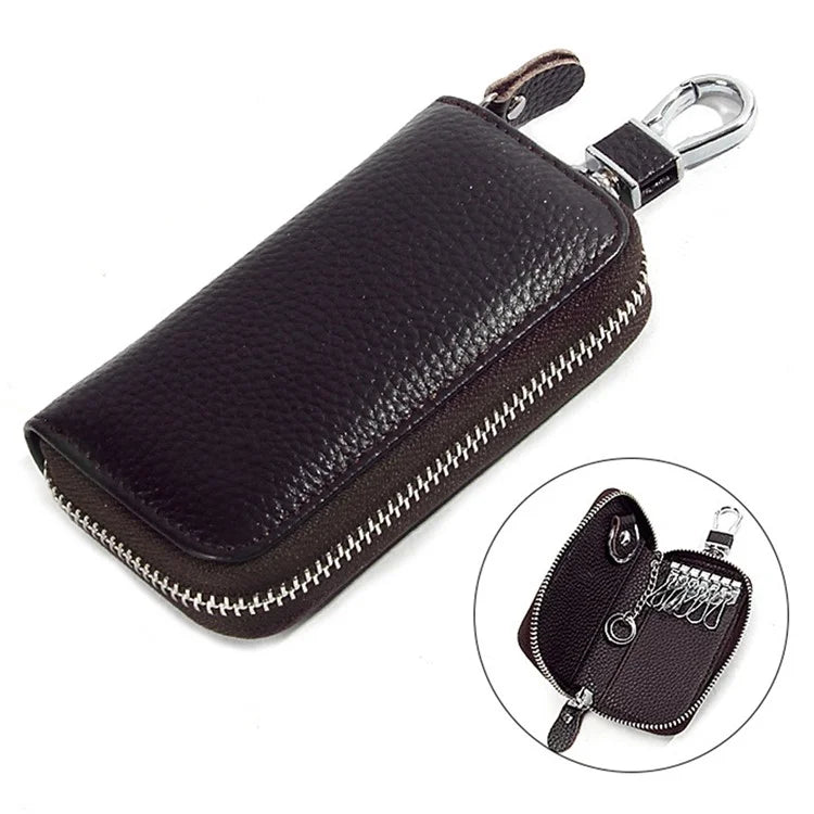 FQ519 Car Key Storage Bag Top Layer Cowhide Leather Keys Protective Case