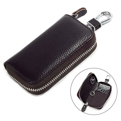 FQ519 Car Key Storage Bag Top Layer Cowhide Leather Keys Protective Case
