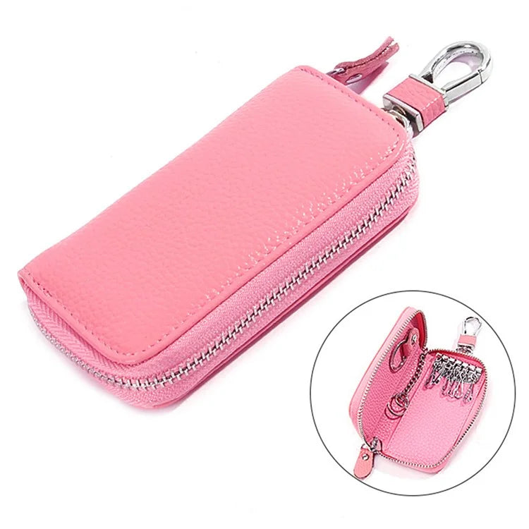 FQ519 Car Key Storage Bag Top Layer Cowhide Leather Keys Protective Case