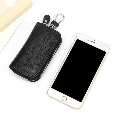 FQ519 Car Key Storage Bag Top Layer Cowhide Leather Keys Protective Case