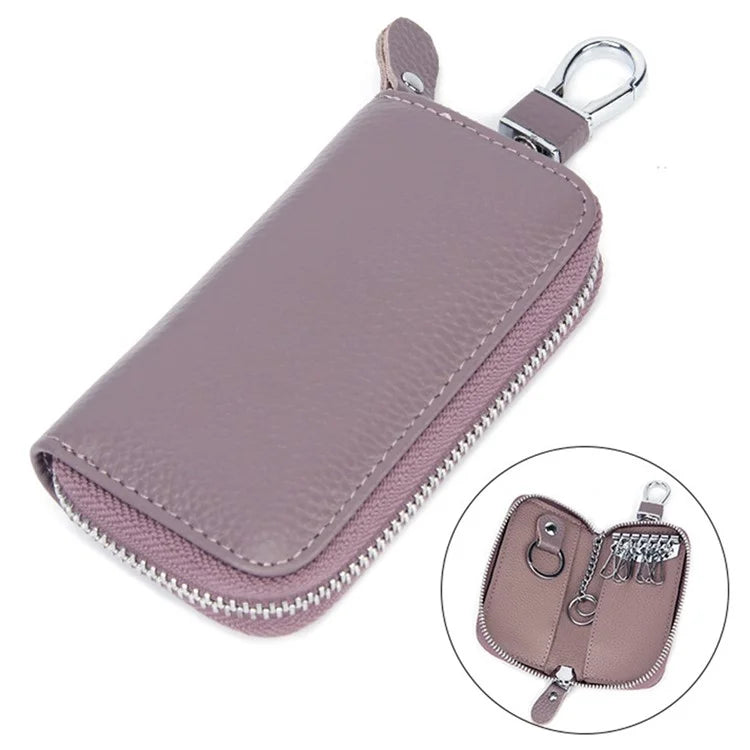 FQ519 Car Key Storage Bag Top Layer Cowhide Leather Keys Protective Case
