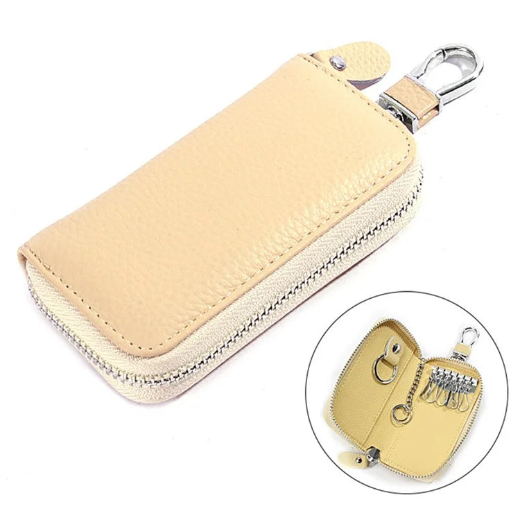 FQ519 Car Key Storage Bag Top Layer Cowhide Leather Keys Protective Case