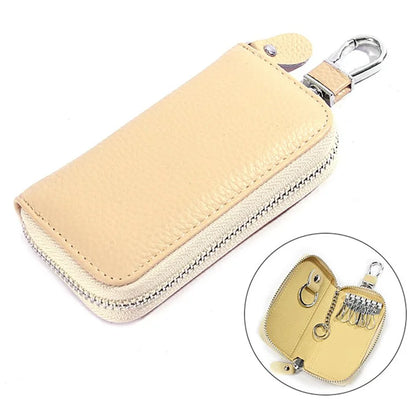 FQ519 Car Key Storage Bag Top Layer Cowhide Leather Keys Protective Case
