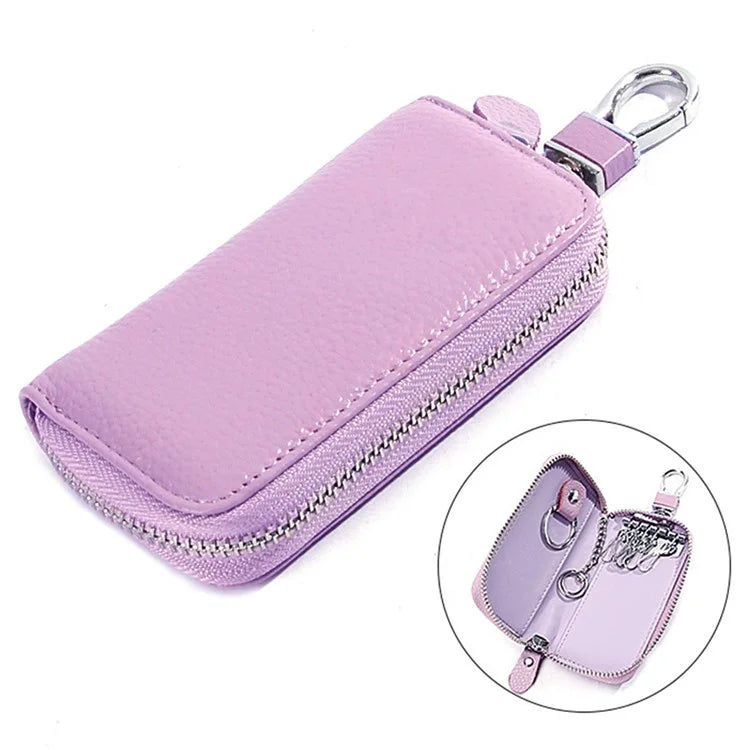 FQ519 Car Key Storage Bag Top Layer Cowhide Leather Keys Protective Case