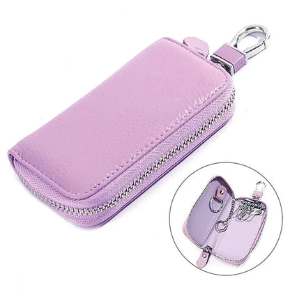 FQ519 Car Key Storage Bag Top Layer Cowhide Leather Keys Protective Case