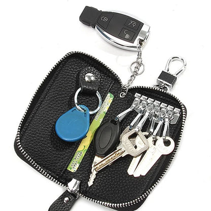 FQ519 Car Key Storage Bag Top Layer Cowhide Leather Keys Protective Case