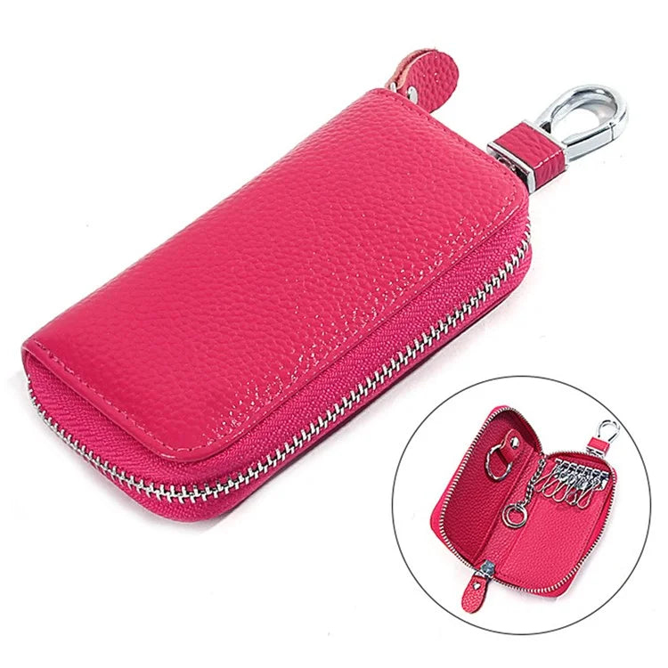 FQ519 Car Key Storage Bag Top Layer Cowhide Leather Keys Protective Case