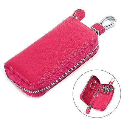 FQ519 Car Key Storage Bag Top Layer Cowhide Leather Keys Protective Case