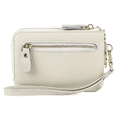 C30 Coin Card Holder Bag Top Layer Cowhide Leather Mini Wallet with Keychain and Wrist Strap