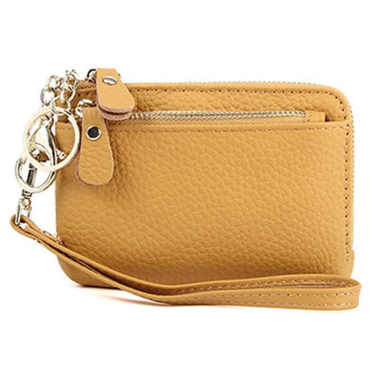 C30 Coin Card Holder Bag Top Layer Cowhide Leather Mini Wallet with Keychain and Wrist Strap