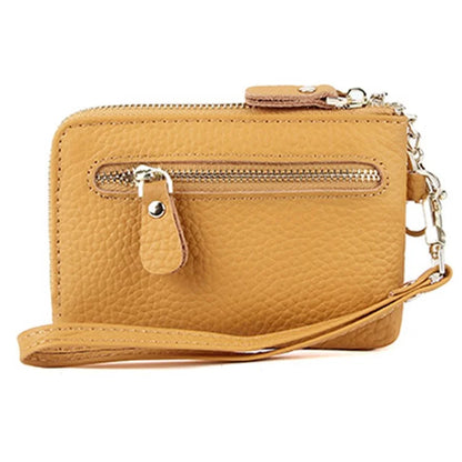C30 Coin Card Holder Bag Top Layer Cowhide Leather Mini Wallet with Keychain and Wrist Strap