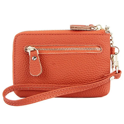 C30 Coin Card Holder Bag Top Layer Cowhide Leather Mini Wallet with Keychain and Wrist Strap