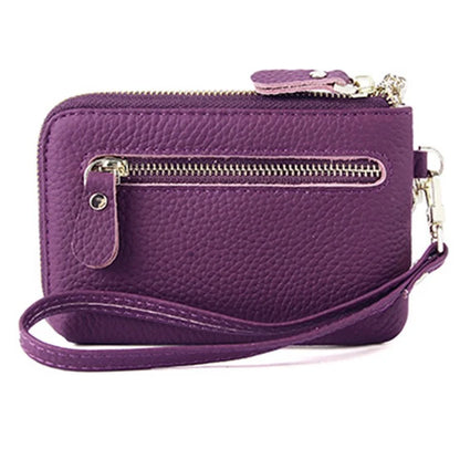 C30 Coin Card Holder Bag Top Layer Cowhide Leather Mini Wallet with Keychain and Wrist Strap