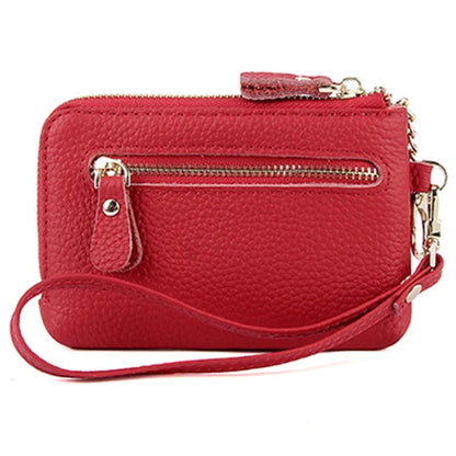 C30 Coin Card Holder Bag Top Layer Cowhide Leather Mini Wallet with Keychain and Wrist Strap