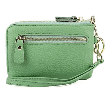 C30 Coin Card Holder Bag Top Layer Cowhide Leather Mini Wallet with Keychain and Wrist Strap