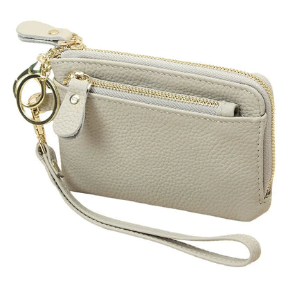 C30 Coin Card Holder Bag Top Layer Cowhide Leather Mini Wallet with Keychain and Wrist Strap