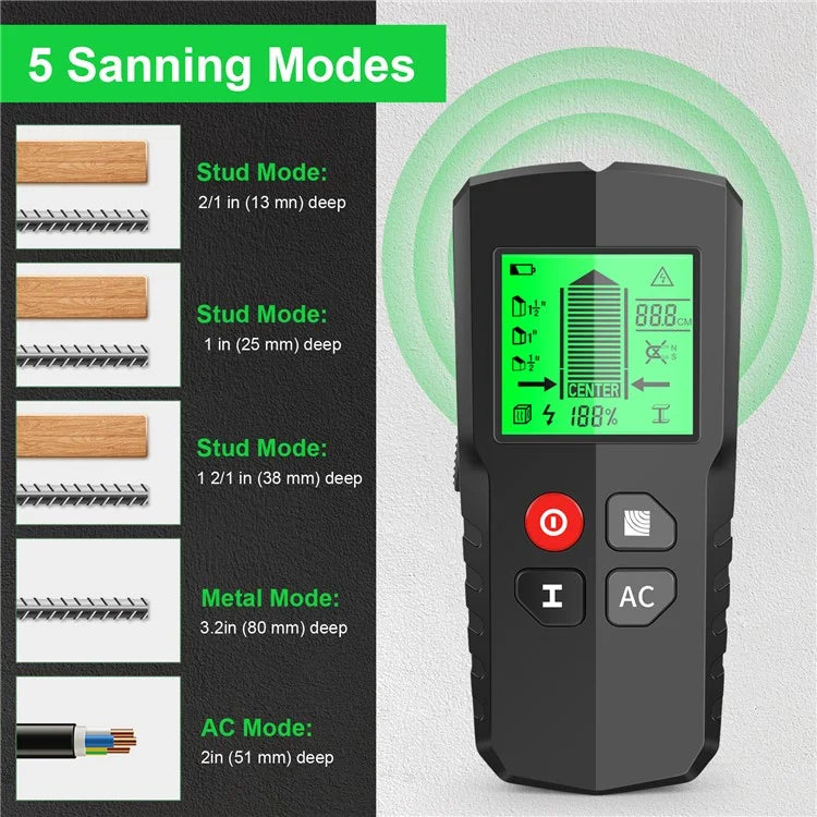 HW-QB5 5-in-1 Wall Detector with Digital Display Electronic Stud Finder Wall Scanner for Wood, Metal, AC