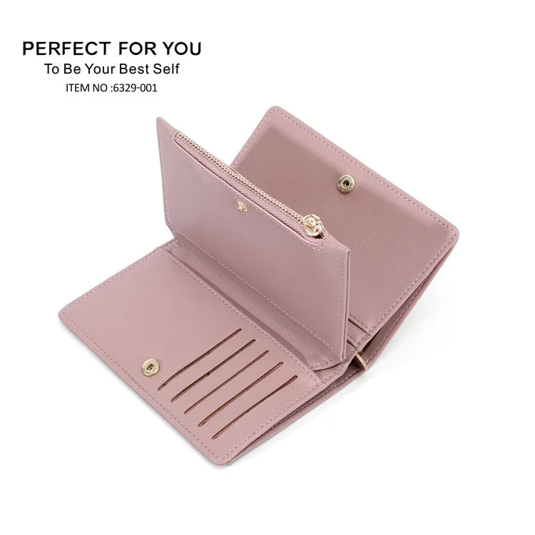 PERFECT FOR YOU 6329-001 Solid Color PU Leather Women Short Wallet Clutch Bag