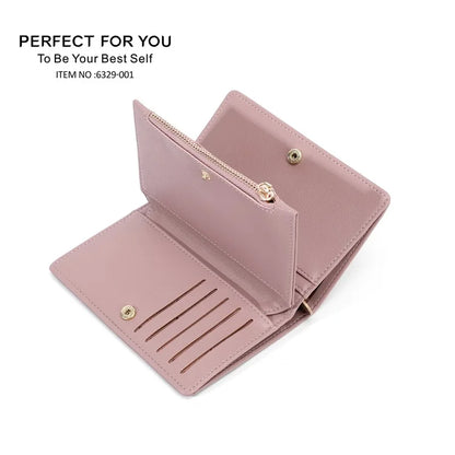 PERFECT FOR YOU 6329-001 Solid Color PU Leather Women Short Wallet Clutch Bag