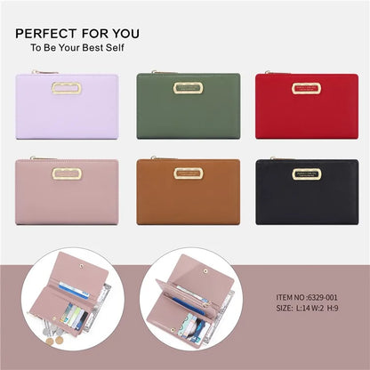 PERFECT FOR YOU 6329-001 Solid Color PU Leather Women Short Wallet Clutch Bag