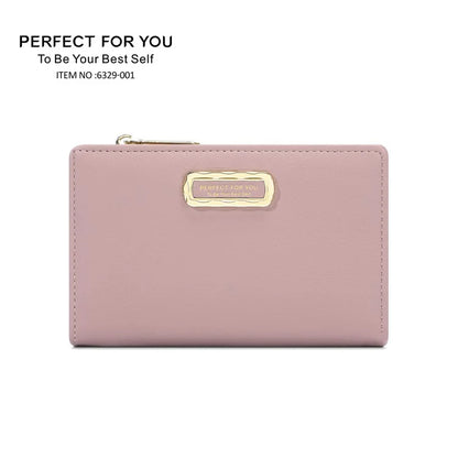 PERFECT FOR YOU 6329-001 Solid Color PU Leather Women Short Wallet Clutch Bag